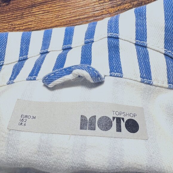 Topshop MOTO Women's Size 2-Striped Distressed Denim Sleeveless Vest-White/Blue - Picture 14 of 14